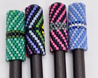 Hand-beaded peyote "feather" HAIR STICK PIN barrette available in assorted colors.  Please visit our shop for other patterns.