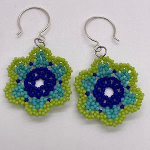Hand-beaded Huichol beautiful bright lacy flower earrings.