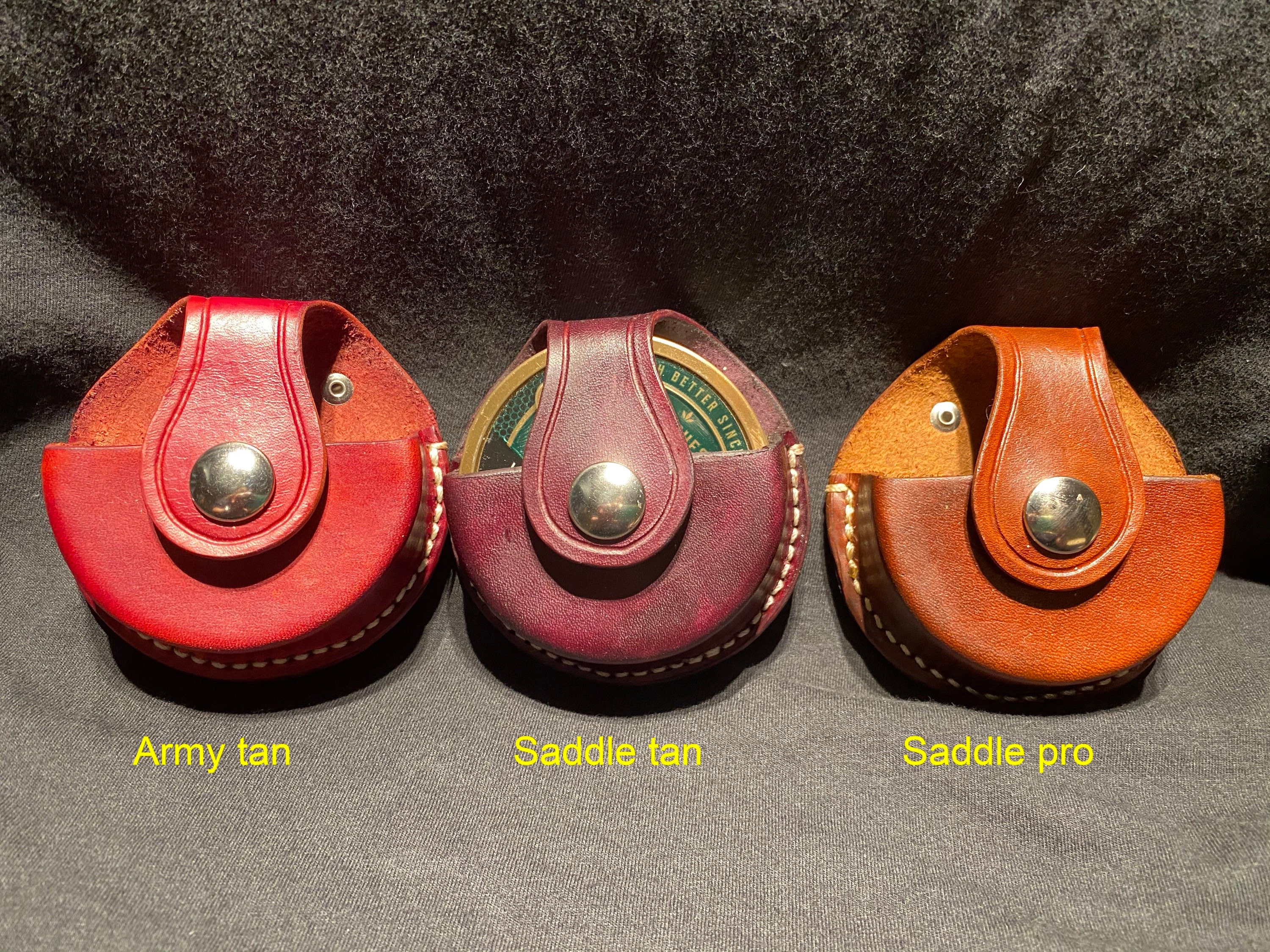 Swedish SNUS or ZYN Dip Can Holder Holster With Belt Clip Made of  Hand-stitched Natural Full Grain Leather in Traditional or Fashion Colors.  