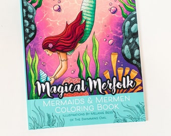 Mermaid Coloring Book For Adults with 30 Pages, Printed Fantasy Coloring Book, Mermaid Lover Gift WIth Unique Illustrations