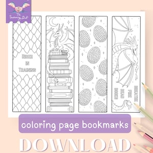 4 Dragon Bookmarks Coloring Page | Dragon Scales + Dragon Eggs Bookmarks Printable Coloring Page | Magical Adult Coloring Page |  Jpeg + PDF