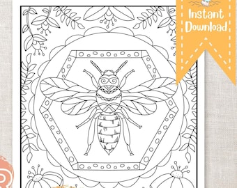 HoneyBee Coloring Page | Printable Bee Adult Coloring Page | Procreate Coloring Page PNG, JPEG, + PDF Included