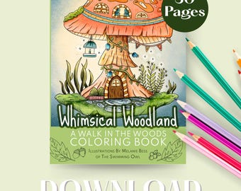 Whimsical Woodland Coloring Book - Walk In The Woods Coloring Pages For Adults - PDF For Printing + PNG Files For Procreate Coloring