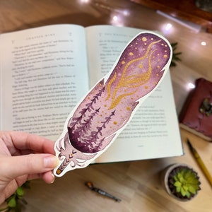 Watercolor Bookmark, Michigan Northern Lights on A Feather Bookmark, Book Lover Gift That is Handpainted