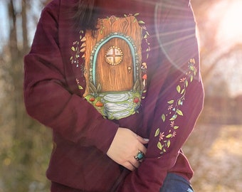 Sudadera Cottagecore de Fairycore: un acogedor suéter de cuento de hadas con diseño floral y de hongos