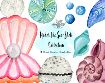 Seashell Clipart - Under The Sea - Nautical Clipart - Ocean Blush Watercolor Clipart - Crustaceancore Clipart - Watercolor Shells