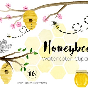 Aquarel honingbij clipart-aquarel clipart-honingbij-bijenkorf-honingraat clipart-honing-bumble bee-voorjaar clipart-Bee Mine