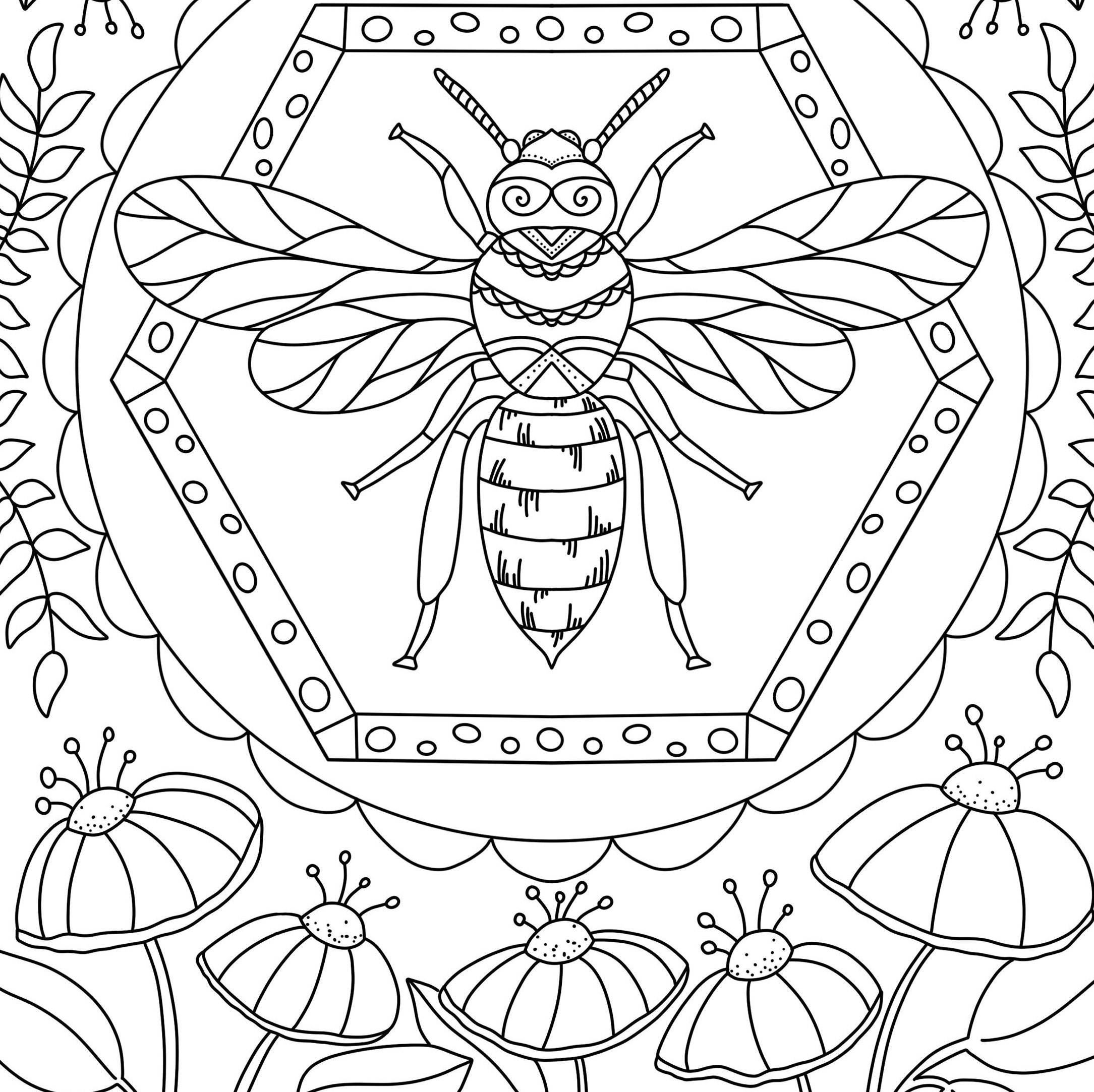 Honeybee Coloring Page Printable Bee Adult Coloring Page - Etsy