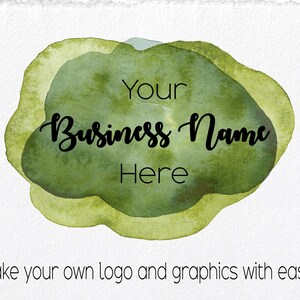 May include: Green watercolor logo template with the text "Your Business Name Here".