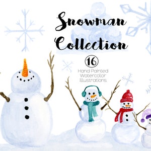 Clipart invernale - Clipart acquerello - Clipart pupazzo di neve - Clipart fiocco di neve - Neve - Famiglia di pupazzi di neve - Inviti per feste invernali - Clipart congelati