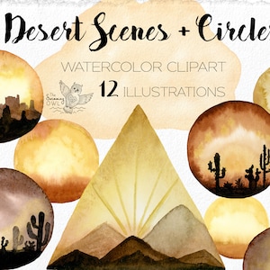 Clipart désert aquarelle - Clipart aquarelle - aquarelle arrière-plans - Clipart sud-ouest - Clipart Cactus - Logo désert - Logo Cactus