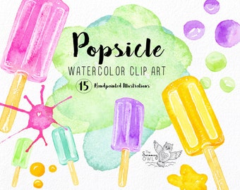 Watercolor Popsicle Clipart For DIY Logos + Invites,  Hand Painted Ice Cream Clipart Great For Planner Stickers or Surface Pattern Design