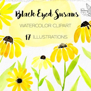 Black Eyed Susans Watercolor Clipart - Spring Floral Clipart - Garden Flowers Clipart - Botanical PNG Files