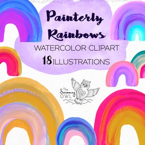 Painterly Rainbow Clipart - Bright Rainbow Clipart - Rainbows - Rainbow Logo Clipart - Boho Rainbow Clip Art - Bold Colorful Rainbows