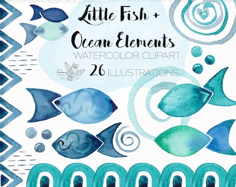Fish Watercolor Clipart - Watercolor Clipart - Ocean Clipart - Tropical Fish Clipart - Fishing Clipart - Nautical Clipart - Fish Logo