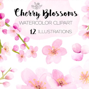 Cherry Blossom Watercolor Stickers, Flower Blossom Clipart, Spring Florals Pastel Garden Clip Art, Easy To Use As Digital Stickers