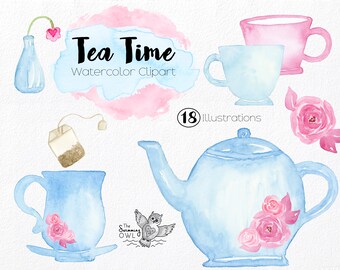 Watercolor Tea Party Clip art - Tea Time Clipart - Watercolor Clipart - Tea Party - Tea Cup - Tea Pot Clipart - Tea Cup Clipart - Teapot