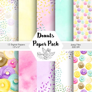 Donuts Scrapbook Paper - Digital Donuts Paper - Digital Paper - Watercolor Paper - Scrapbooking paper - Doughnuts - Sprinkles - Scrapbooking