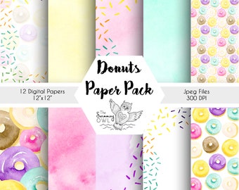 Donuts Scrapbook Paper - Digital Donuts Paper - Digital Paper - Watercolor Paper - Scrapbooking paper - Doughnuts - Sprinkles - Scrapbooking