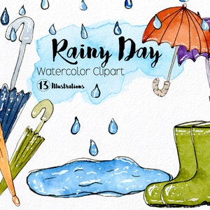 Rainy Day Clipart - Cute Umbrellas, Rainboots, Puddles + Raindrops - Fun Weather Clipart For Teachers