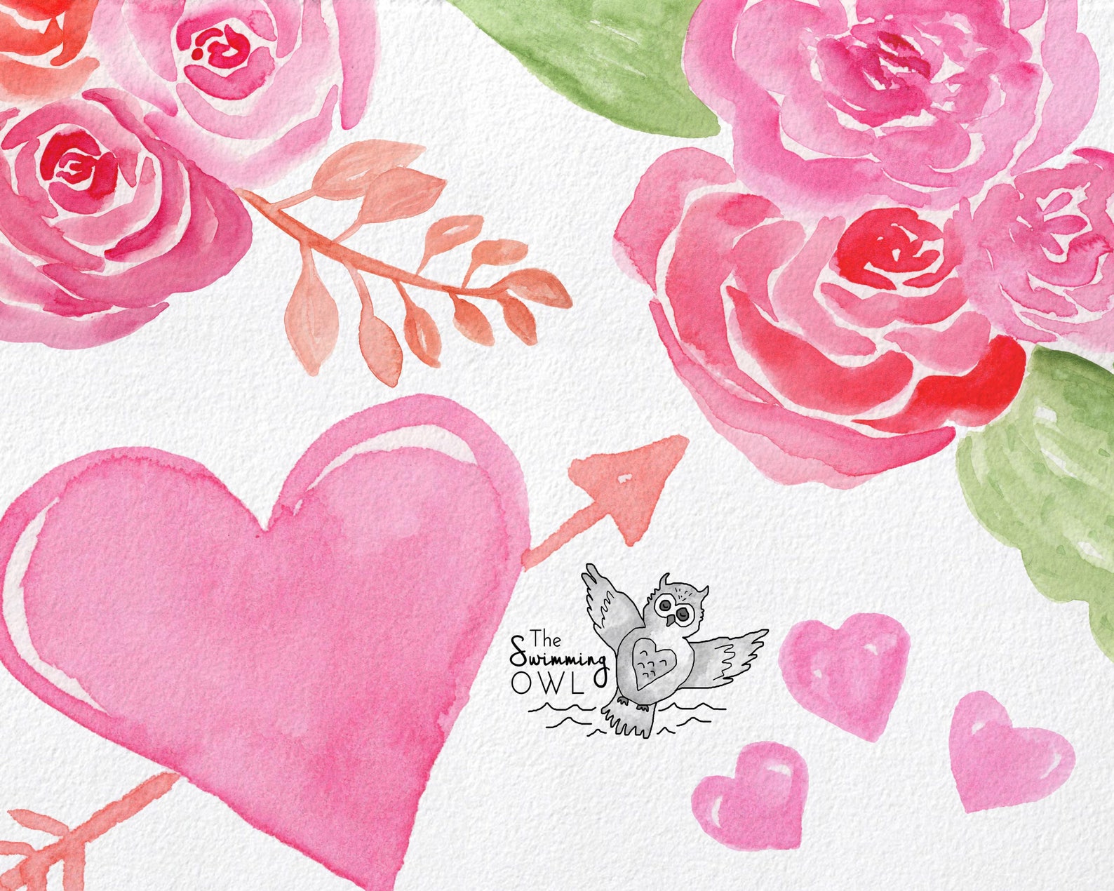 Hearts and Flowers Watercolor Clipart - Mothers Day Clipart - Floral ...