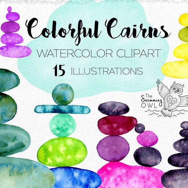 Watercolor Cairns Clipart - Zen Stones Clipart - Beach Stone Clipart - Spa Clipart - Nature Clipart - River Rocks - Yoga Logo