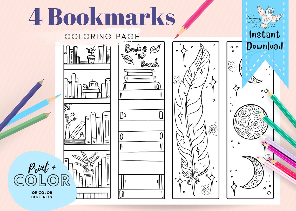 4 Bookmarks Coloring Page | Witchy Bookmarks Printable Coloring Page ...