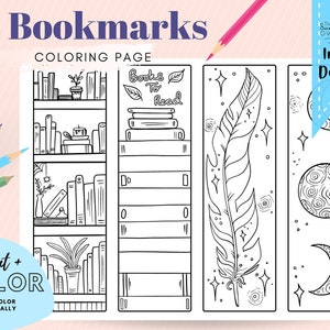 4 Bookmarks Coloring Page | Witchy Bookmarks Printable Coloring Page | Magical Adult Coloring Page | TBR Bookmark  Jpeg, PNG, + PDF