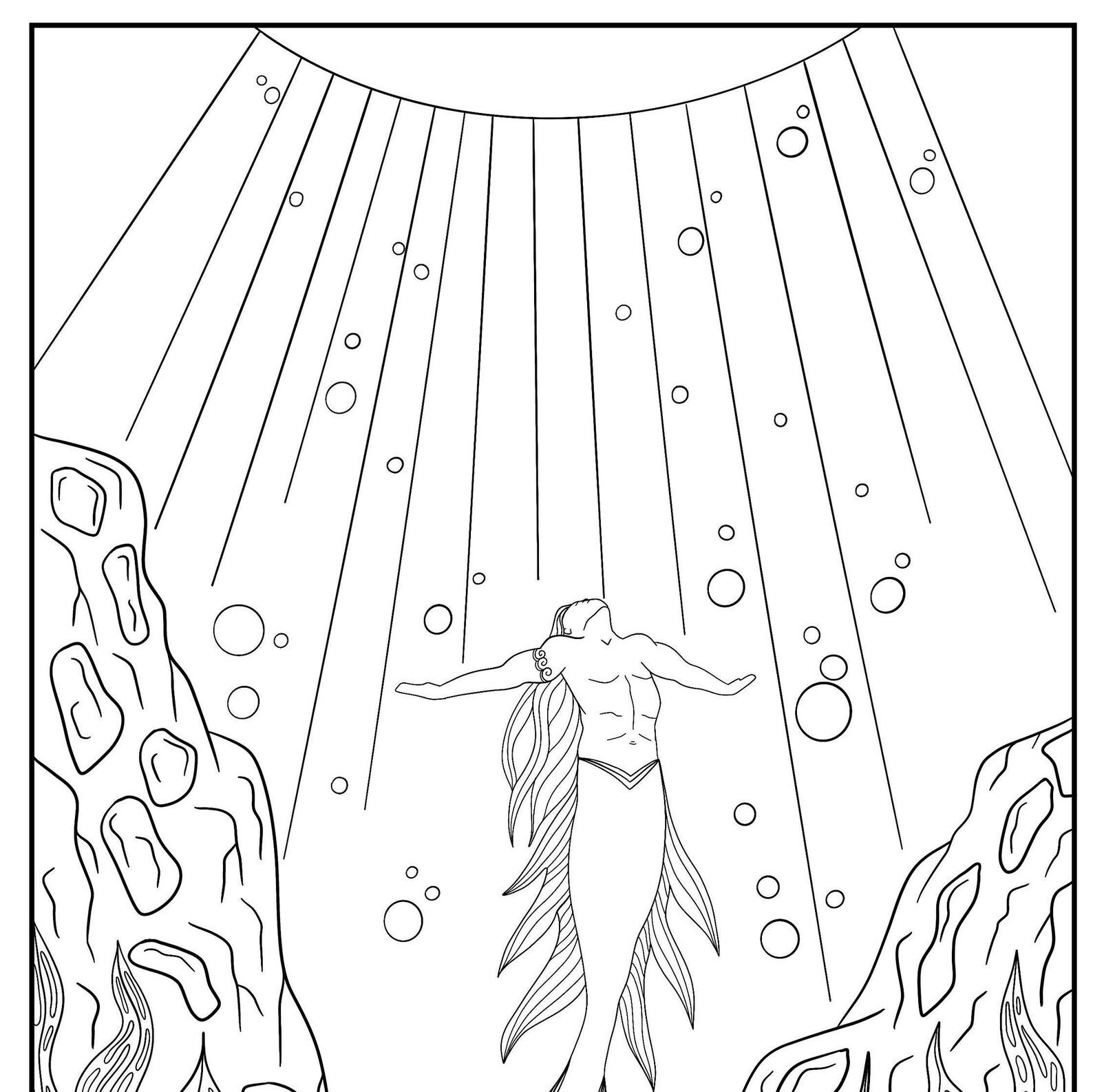 Fantasy Merman Coloring Page Printable Adult Coloring - Etsy