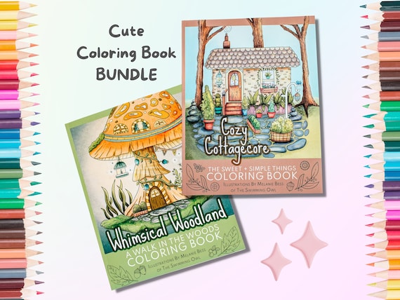 Cute Coloring Book Bundle for Adults, Whimsical Woodland Cozy Cottagecore Coloring  Books for Stress Relief, Relaxing Adult Coloring Gift 