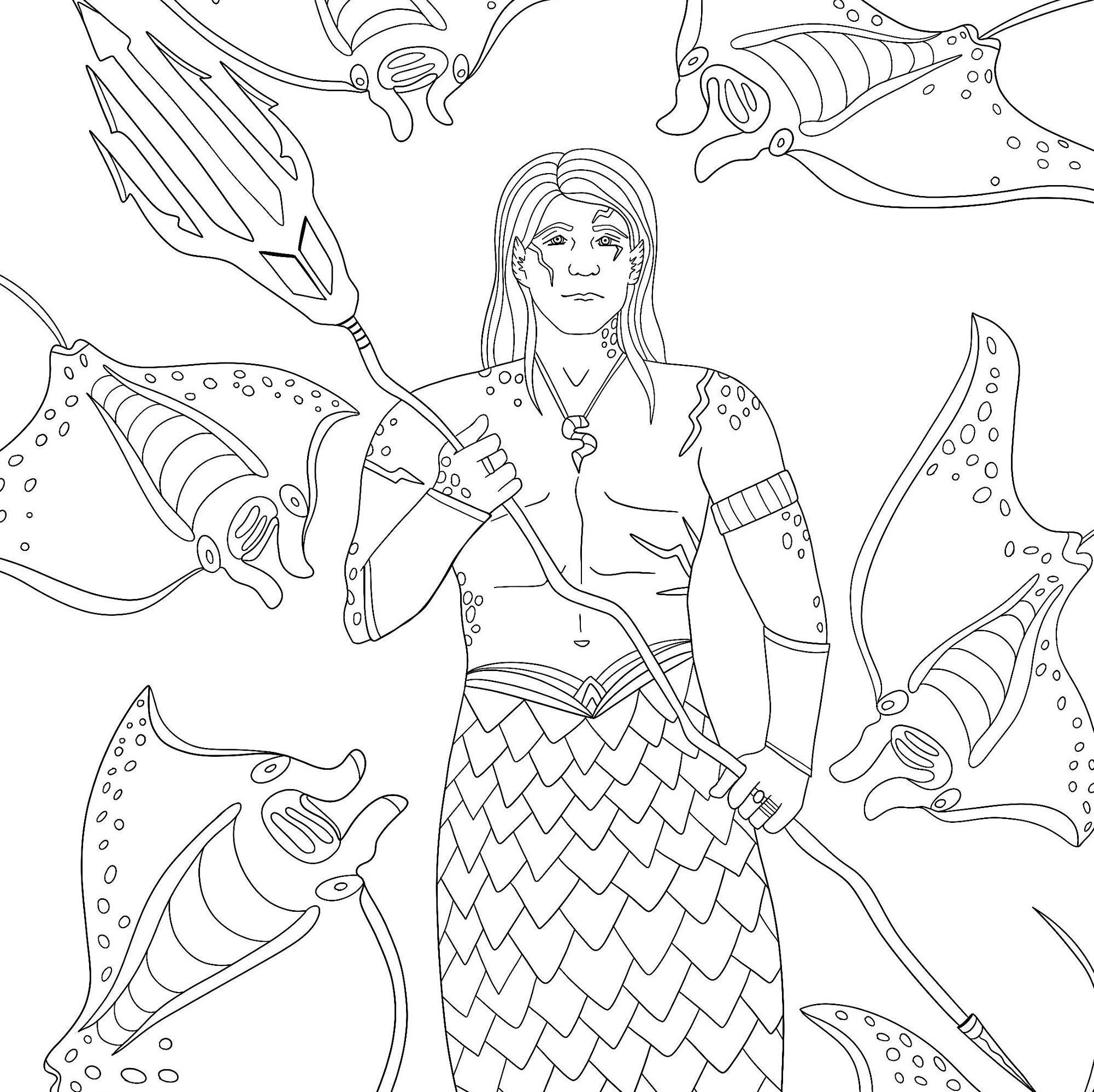 Printable Merman Coloring Page Fantasy Ocean Art Adult - Etsy UK