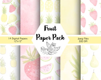 Fruit Scrapbook Paper - Digital Summer Paper - Digital Paper - Watercolor Paper - Scrapbooking paper - Tropical Fruit - Scrapbooking
