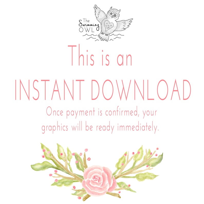 K&ouml;nnte beinhalten: Eine digitale Download-Grafik mit einem rosafarbenen Rosenbl&uuml;ten-Design und dem Text "Dies ist ein SOFORTIGER DOWNLOAD. Sobald die Zahlung best&auml;tigt wurde, sind Ihre Grafiken sofort verf&uuml;gbar."