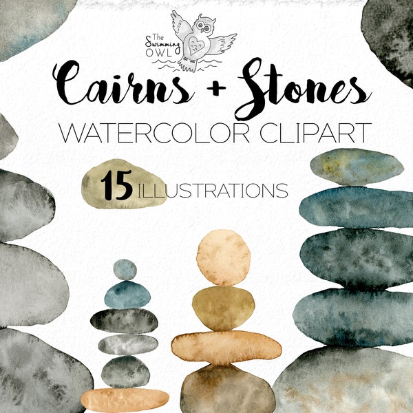 Watercolor Zen Stones Clipart | Cairn Clipart | Beach Stone Clipart | Spa Clipart | River Rocks Clipart | Yoga Logo Clipart | Stacked Stones