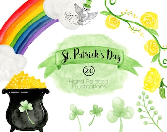 St. Patricks Day Clipart - Watercolor Clipart - Invitation Clipart - Rainbow Clipart- Lucky Charm Clipart - Irish Clipart - Pot Of Gold