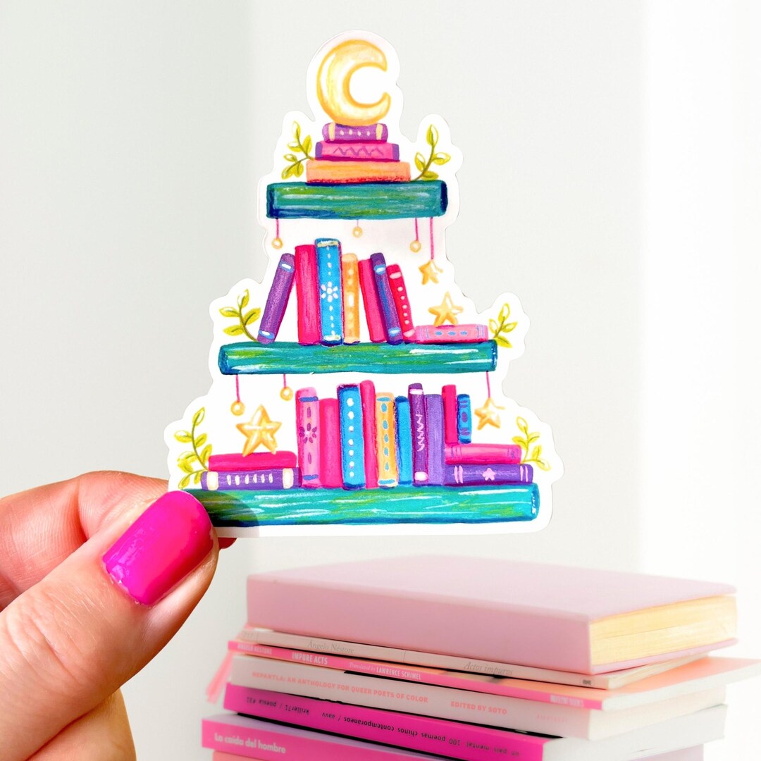 Cute Bookshelf Sticker | Cosmic Christmas Bookish Vinyl Matte Sticker ...