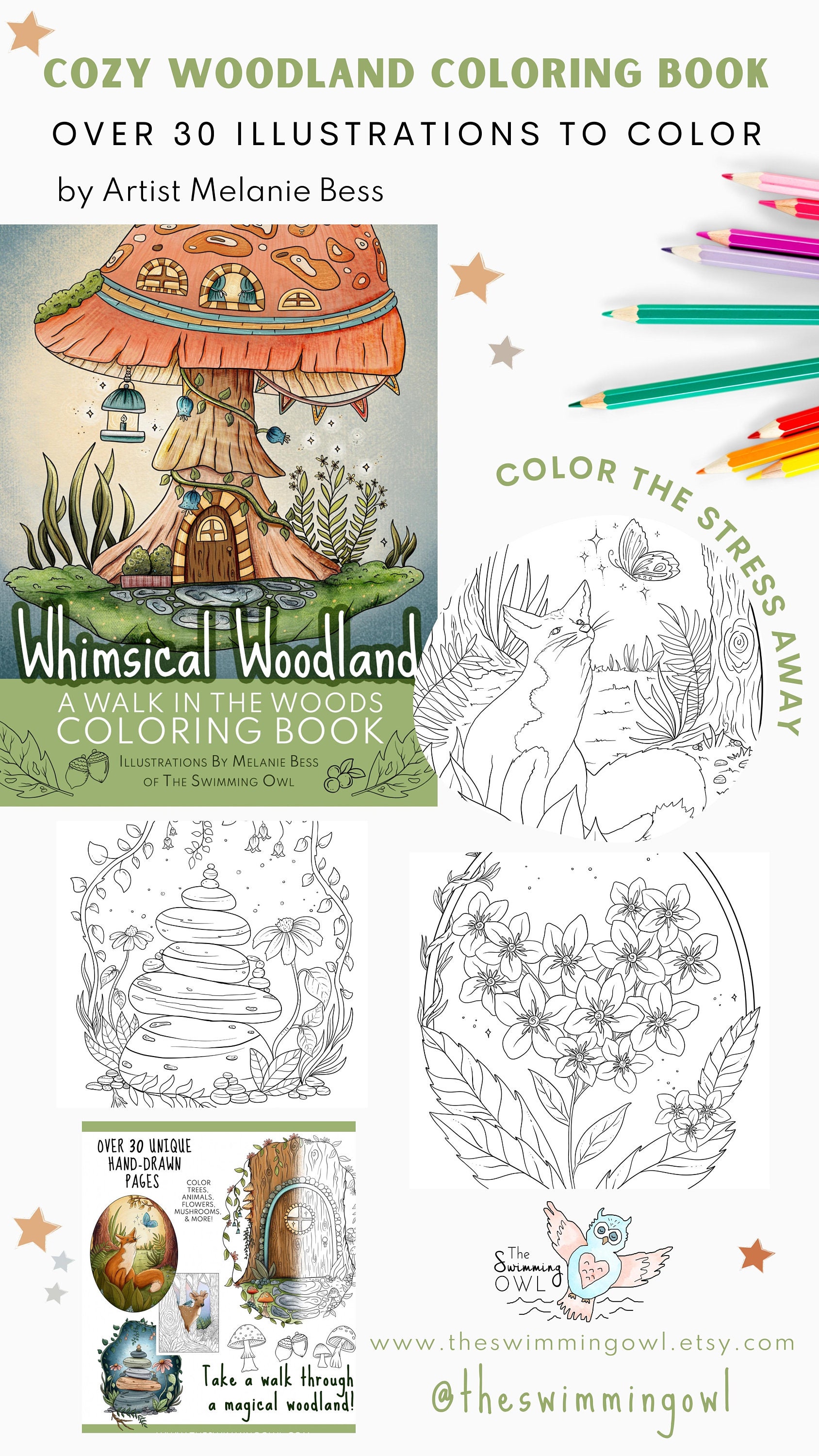 Woodland Coloring Book Adult Coloring Book 30 Pages Forest Coloring Book  Kids Drawing Book Mindfulness Colouring Book for Stress 