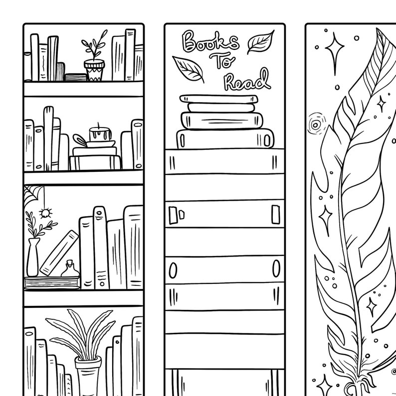 4 Bookmarks Coloring Page | Witchy Bookmarks Printable Coloring Page ...