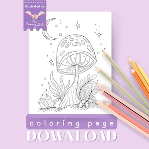 Mystic Mushroom Coloring Page | Witchy Printable Coloring Page | Magical Adult Coloring Page | Kids Coloring Page