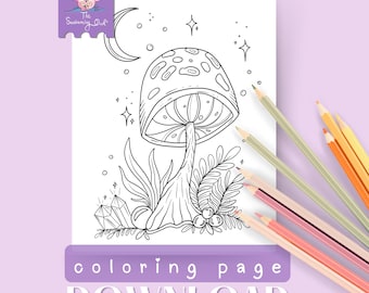 Mystic Mushroom Coloring Page | Witchy Printable Coloring Page | Magical Adult Coloring Page | Kids Coloring Page