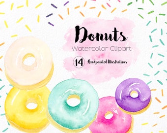 Aquarell Donut Clipart | Essen Clipart | Streue Donut Logo | Süßes | Donuts | Streusel | Backen Clipart | Dessert Clipart