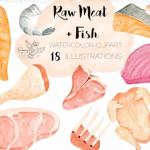 Raw Meat and Fish Clipart - Kitchen Clipart - Chef Clipart - Cooking Clip Art - Food Clipart - Meat Clipart - Seafood Clipart