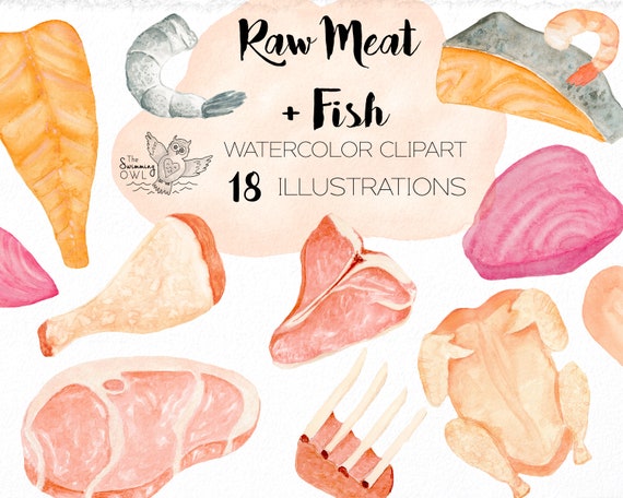 Raw Meat and Fish Clipart Kitchen Clipart Chef Clipart Cooking Clip Art  Food Clipart Meat Clipart Seafood Clipart -  Finland