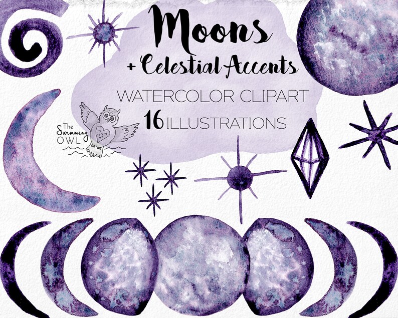 Watercolor Moon Clipart Moon Phases Clipart Celestial Etsy Uk