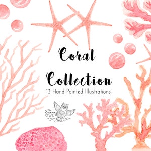 Coral Watercolor Clipart - Beach Clipart - Under The Sea Clipart - Wedding Invitation - Coral Clipart - Sea Coral - Ocean Clipart - Nautical