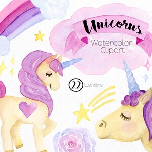 Watercolor Unicorn Clipart | Pastel Clipart | Magical Clipart | Stars | Hearts | Rainbows | Unicorn Party Clipart | Shooting Stars