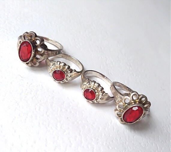 Antique Kids Silver Rings with pink Rubelith from