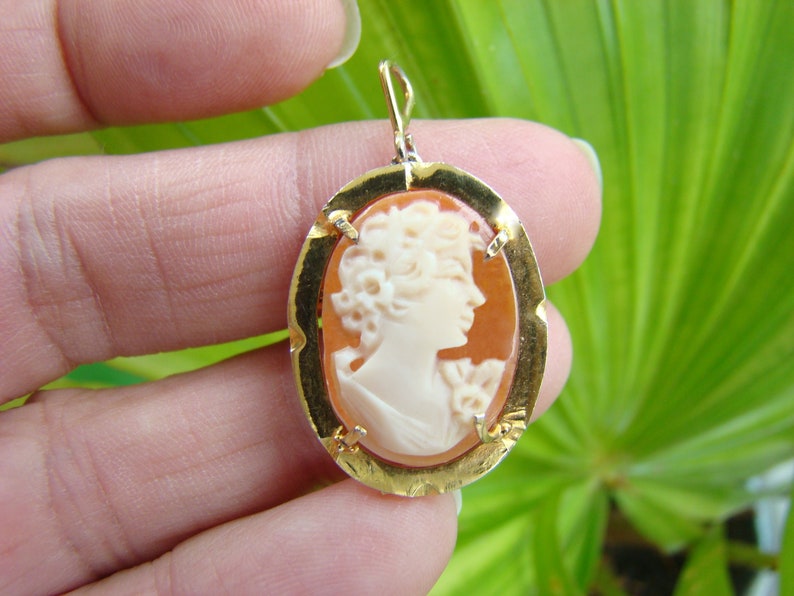 Antique Gilded Cameo Pendant-brooch in Silver frame 1900s. NEW*