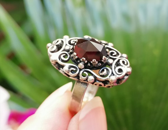 Antique Silver Garnet Ring from 1900s. Victorian s