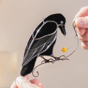 Atrapasueños de vidrieras con diseño de cuervo para Halloween, regalo para el día de la madre, decoración de terror, tapices para ventanas, decoración de Halloween para interiores